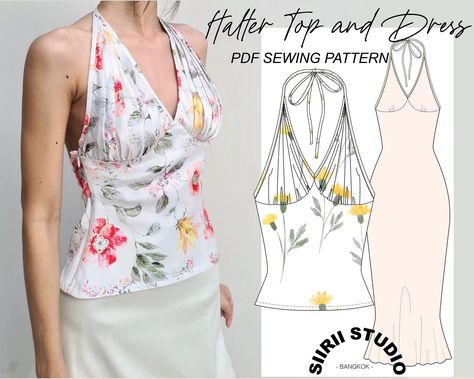 Halter Top & Dress Sewing Pattern PDF Instant Download Print at Home Size XS, S, M, L, XL - Etsy Halter Top Sewing Pattern, Sewing Top, Halter Top Dress, Summer Sewing, Halter Top Dresses, Couture Mode, Top Sewing Pattern, Sewing Design, Diy Sewing Clothes