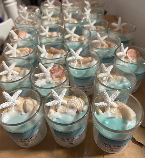 Wedding Beach Centerpieces, Beach Candles Diy, Beach Theme Centerpieces, Beach Theme Candles, Ocean Candle, Beach Centerpieces, Ocean Room Decor, Sea Candles, Coastal Candle