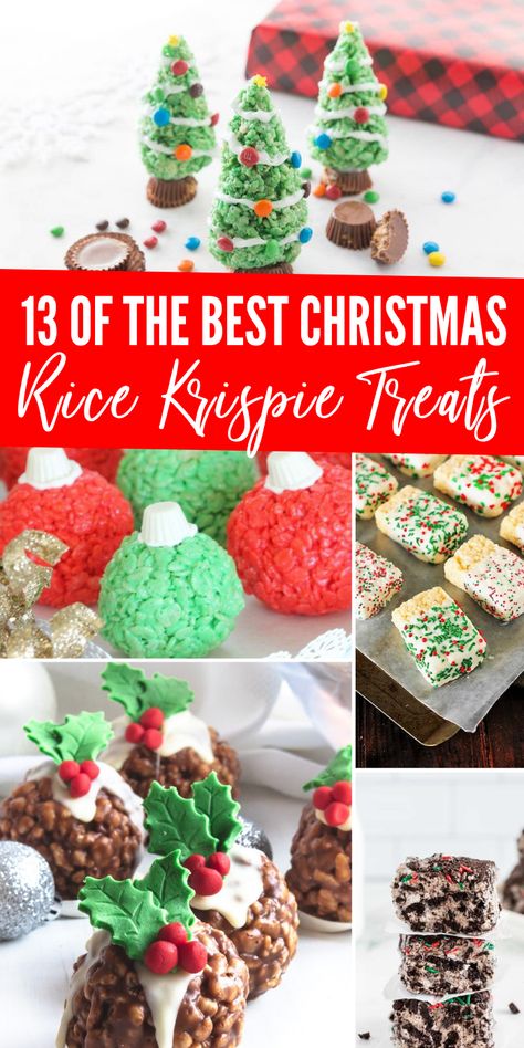 Christmas rice krispie treats are so fun and easy to make. From chocolate to white chocolate dipped and sprinkles galore. The best list for you to make for the holidays. #dessert #christmas #ricekrispies #treat #best #easy #nobake Christmas Candy Recipes With Rice Krispies, Christmas Cookies Rice Krispies, Rice Krispie Christmas Cookies, Christmas Rice Krispies Treats, Diy Christmas Rice Crispy Treats, Homemade Rice Krispies Treats Christmas, Festive Rice Crispy Treats, Rice Krispie Recipes Christmas, Easy Christmas Rice Krispie Treats