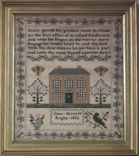 Antique Sampler, 1832, by Jane Bennett Jane Bennett, Vintage Samplers, Antique House, Antique Samplers, Embroidery Sampler, English Antiques, Cross Stitch Samplers, Sewing Rooms, Art Antique