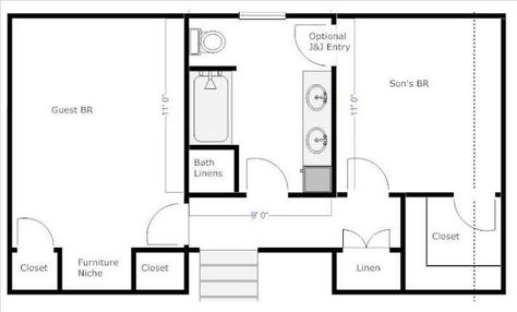 Jack Jill Bathroom Ideas, Jack And Jill Bathroom Layout, Attic Layout, Big Vanity, Jack N Jill Bathroom Ideas, Bathroom Layout Ideas, Floor Plan With Dimensions, Attic Ideas, Bathroom Layouts