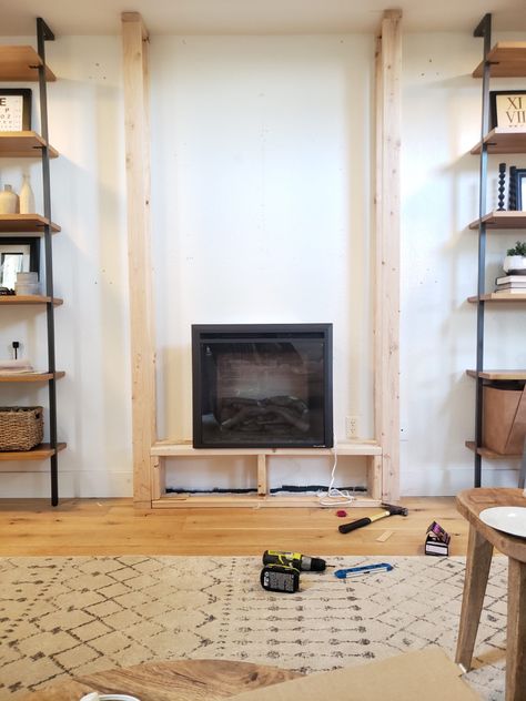 Electric Fireplace Wall Insert, Frame Electric Fireplace, Diy Fireplace Wall, Diy Electric Fireplace, Kismet House, Fireplace Diy, Basement Fireplace, Diy Fireplace Makeover, Built In Electric Fireplace