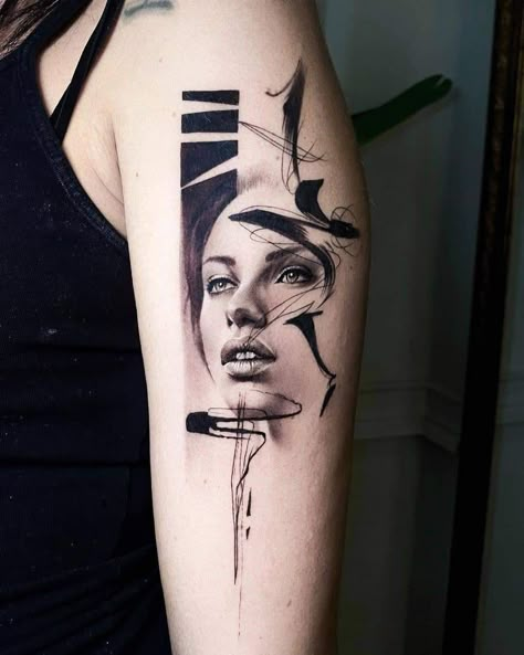 Abstract Portrait Tattoo, 30 Tattoo, 16 Tattoo, Brush Tattoo, Abstract Tattoo Designs, Surreal Tattoo, Bicep Tattoo, Tattoo Desings