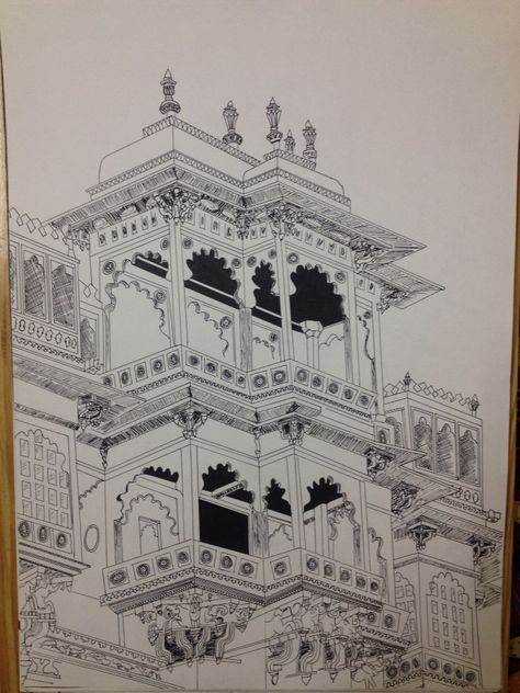 City palace udaipur dairies Rajwada Indore Sketch, Indian Palace Drawing, Rajasthan Architecture Drawing, Udaipur Drawing, Udaipur Sketch, Mughal Architecture Sketches, Indian Architecture Drawing, Indian Monuments Sketches, Indian Monuments Drawings