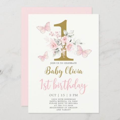 1st Birthday Party Butterfly Theme, Butterfly Birthday Invitations Template Free, Butterfly 1st Birthday Invitations, 1 St Birthday Invitation Card, First Birthday Girl Butterfly Theme, 1st Bday Invitation Cards, 1st Birthday Invitation Card Ideas, 1 Birthday Invitation Card, Pink Butterfly Invitation Template