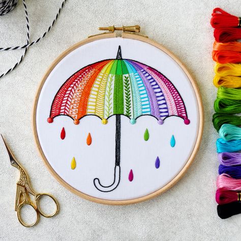 Rainbow Embroidery Pattern, Umbrella Embroidery, Garments Design, Rainbow Umbrella, Angel Coloring Pages, Modern Embroidery Kit, Rainbow Embroidery, Diy Embroidery Kit, Diy Craft Kit