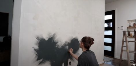 How to Limewash Paint an Accent Wall - DIY Huntress Limewash Black Wall, Black Limewash Wall, Black Limewash, Dark Sideboard, Limewash Wall, Faux Brick Accent Wall, Diy Backyard Movie, Diy Huntress, Lime Wash Walls