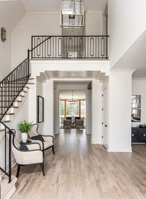 Staircase By Front Door, Shed Attached To House, Entry Shoe Storage, Restoration Hardware Decor, Foyer With Stairs, Tiled Staircase, Open Foyer, Dining Room Accent Wall, Home Decor Entryway