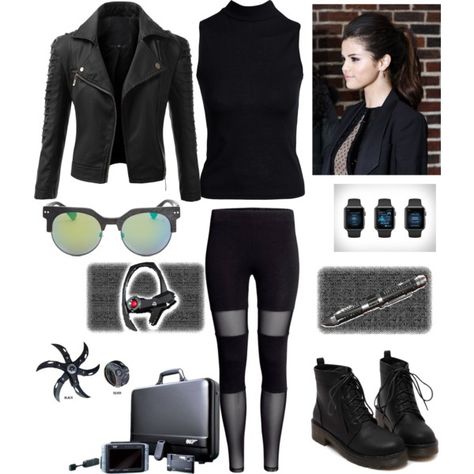 halloween spy outfit by ashbash9692 on Polyvore featuring polyvore, fashion, style, Boohoo, Doublju, Spy Optic, Sony and clothing Spy Outfit Women, Ncis Outfits, Agent Outfit, Fantasy Palace, Mode Pastel, Spy Outfit, Spy Gear, Gothic Costume, Badass Outfit