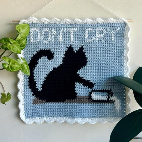 Don’t Cry Over Spilled Milk 😿🥛 New pattern out now available on my Etsy! #crochetpattern #smallbusiness #womenownedbusiness #fiberart #crochettapestry #wallhanging #crochet #cats Unique Crochet Applique, Crochet Tapestry Pattern Studio Ghibli, Crochet Tapestry Pattern Grid, Crochet Cat Tapestry, Small Crochet Tapestry, Small Tapestry Crochet, Tapestry Crochet Patterns Charts Free, Tapestry Crochet Ideas, Tapestry Crochet Wall Hanging