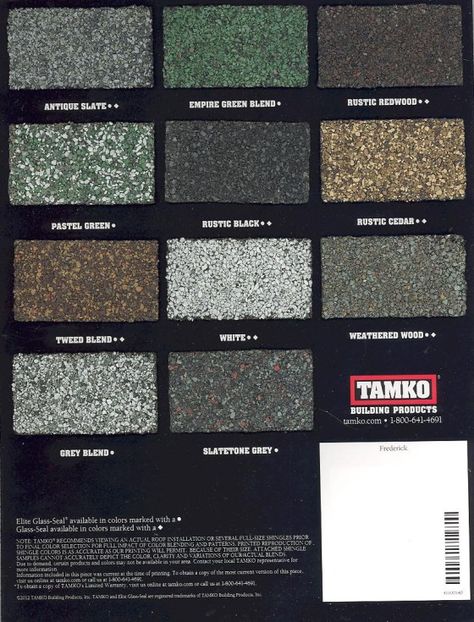 TAMKO GLASS SHINGLE COLORS | Tamko Roofing Products | FREE INSPECTIONS! The People of Arkansas have been trusting Benson Restoration for over 35 yrs! For all your roofing or restoration needs go to : www.bensonrestoration.com Tamko Shingles, Shingle Colors, Architectural Shingles, Siding Colors, Patrick Dempsey, House Siding, Roof Repair, Roof Shingles, Colour Photograph