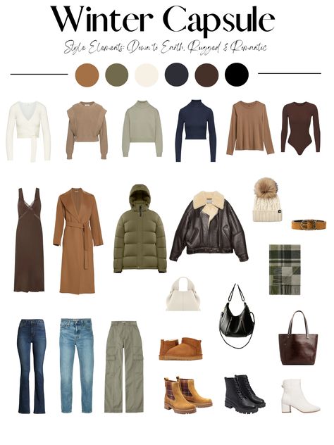 Kibbe Pure Natural, Girly Edgy Outfits, Earth Tone Outfits Aesthetic, My Style Aesthetic, Earth Tone Wardrobe, Nature Aesthetic Outfit, Capsule Wardrobe For Winter, Earth Toned Outfits, Edgy Capsule Wardrobe