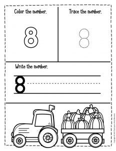 Numbers Fall Preschool Worksheets 8 Harvest Preschool, Fall Preschool Worksheets, Seasons Preschool, Toddler Math, Pre K Worksheets, Fall Worksheets, Free Printable Numbers, Counting For Kids, Preschool Math Worksheets