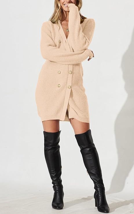 Women's 2023 Open Front Fall Cardigans Sweaters Ribbed Knit Long Sleeve V Neck Button Down Short Sweater Dress #ad Short Sweater Dress, Fall Sweaters For Women, Fall Sweater Dress, Fall Cardigan, Short Sweater, Sweater Dress Oversized, Fall Cardigans, Tights And Boots, Cardigan Sweater Dress