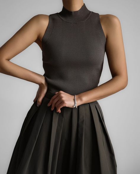 Timeless sophistication with our new Shelby mock neck tank. Now available. #TheFrankieShop #FrankieForAll #FrankieGirl Cropped Knit Top, Mock Neck Tank, The Frankie Shop, Frankie Shop, Beautiful Knitting, Denim Bag, Leather Dresses, Knit Crop Top, Sweater Blouse