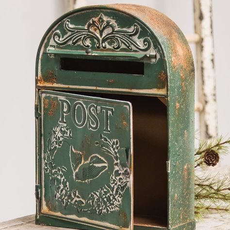 Metal Post Mounted Mailbox Rustic Mailboxes, Vintage Mailbox, Metal Farmhouse, Architectural Mailboxes, Metal Mailbox, Countryside Style, Suggestion Box, Wall Mount Mailbox, Mailbox Post