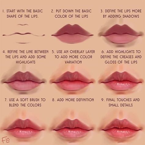 20+ How to draw lips | Sky Rye Design Lip Tutorial Drawing, How To Draw Lips, Draw Lips, Draw Tutorial, Lip Tutorial, Drawing Eyes, 얼굴 그리기, Digital Art Beginner, Lips Drawing