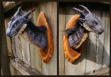 Dragon head wall mount by zarathus.deviantart. Fur Dragon, Fake Taxidermy, Taxidermy Art, Dragon Wall, Cool Dragons, Clay Dragon, Dragon Sculpture, Faux Taxidermy, Animal Head