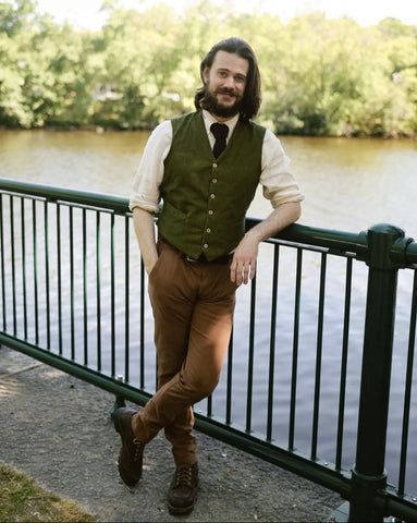 Vintage Vest Inspiration - Folkwear Informal Wedding Men Outfit, Mens Green Vest Outfit, Mens Hobbit Outfit, Mens Outfit For Engagement, Vintage Wedding Outfits For Men, Wedding Men Outfit Casual, Hobbitcore Outfits Men, Hobbit Clothes Men, Groom Vest Only