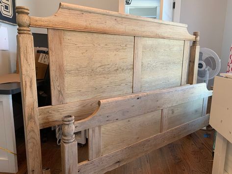 Bleached Wood Bed, Sanding Bed Frame, Repainted Bed Frame, Refinished Sleigh Bed, Bed Frame Refurbished, Bedframe Makeover Wood, Raw Wood Bed Frame, Refinish Bed Frame, Painting A Bed Frame