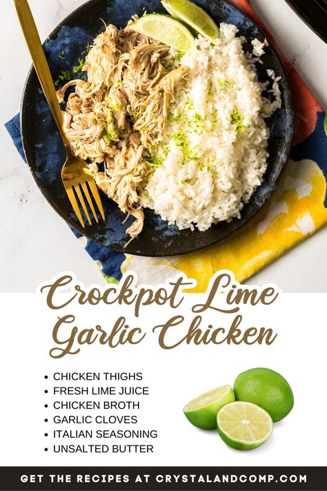 crockpot lime garlic chicken ingredient list Garlic Lime Chicken, Garlic Chicken Recipe, Easy Mediterranean Diet Recipes, Lime Recipes, Garlic Chicken Recipes, Chicken Crockpot, Ingredient List, Chicken Main Dishes, Lime Chicken