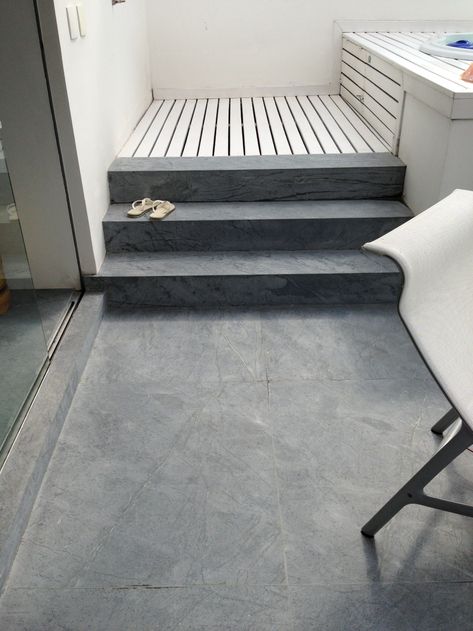 Soapstone Flooring, Soapstone Floor, Soapstone Bathroom, Soapstone Tile, Staircase Contemporary, Contemporary Staircase, Patterned Floor Tiles, Tile Flooring, Outdoor Tiles