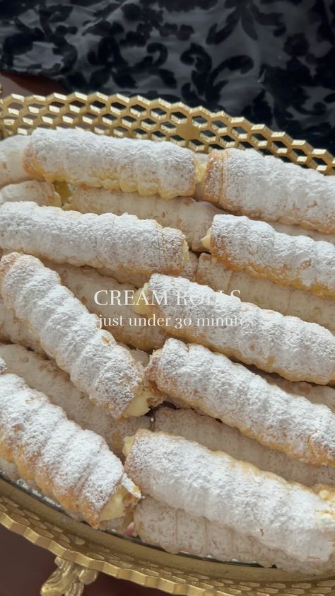 Ghezal | afghan, desi & culinary recipes | Cream rolls 😍 Ingredients: • Puff Pastry: • Pre-made puff pastry sheets • Cream Filling: • 2 cup mascarpone cheese 500g • 1 cup... | Instagram Cream Puff Cake With Puff Pastry, Puff Pastry Cones, Desserts With Puff Pastry Sheets, Puff Pastry Vanilla Pudding, Almond Paste Desserts Puff Pastries, Puff Pastry Knish, Puff Pastry Parcels, Piping Bag, Paper Cones