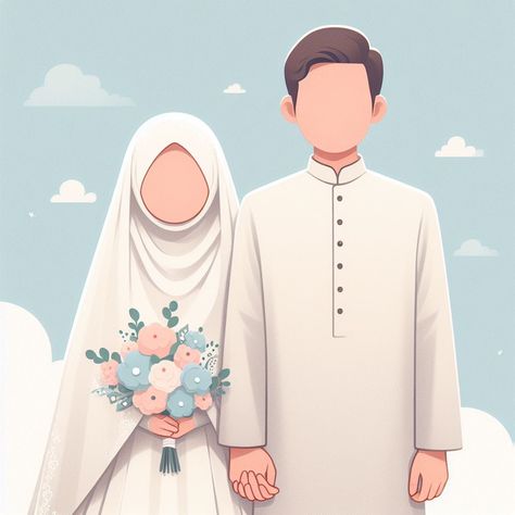 Animasi Couple Muslim, Muslim Couple Cartoon, Muslimah Illustration, Couple Illustration Wedding, Wedding Couple Cartoon, Wedding Muslim, Muslim Couple, Muslim Family, Islamic Cartoon