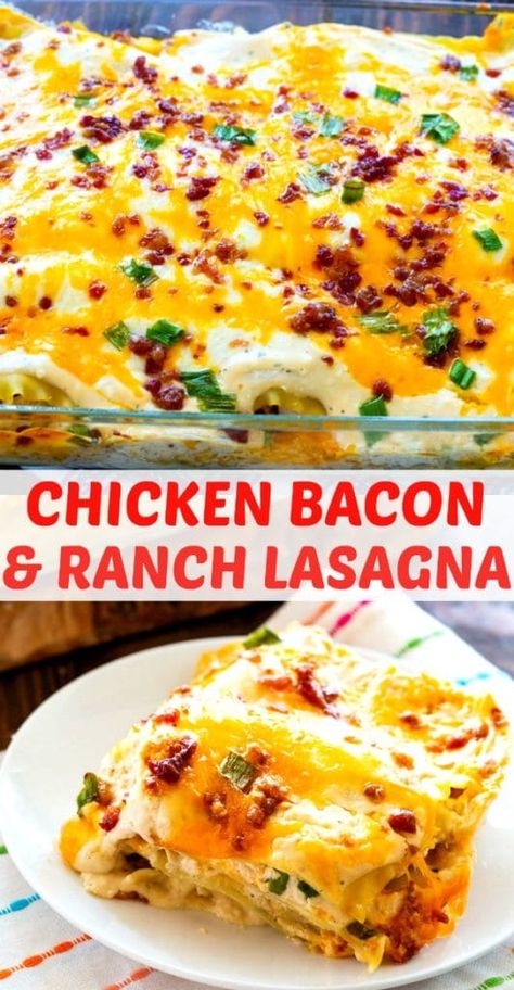 Creamy Chicken Bacon & Ranch Lasagna Chicken Bacon Ranch Lasagna, Baking Chicken, Instant Family, Simple Baking, Bake Zucchini, Chicken Marinade, Hot Peppers, Chicken Bacon Ranch, Bacon Ranch