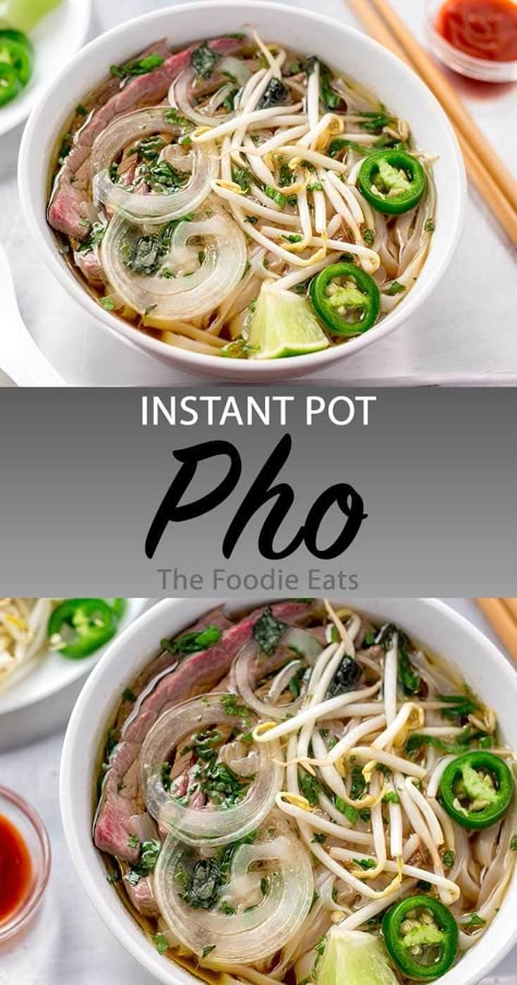 This Instant Pot pho has all the flavor of an authentic preparation, but in a fraction of the time. And the depth of flavor is worth every minute. #PressureCooker #InstantPotRecipe #Pho #instantpotpho @thefoodieeats via @thefoodieeats Pressure Cooker Pho, Easy Pho, Instant Pot Pho, Pho Recipe, Pho Soup, Pot Recipes Easy, Instant Pot Meals, Instant Pot Soup, Instant Pot Recipes Chicken