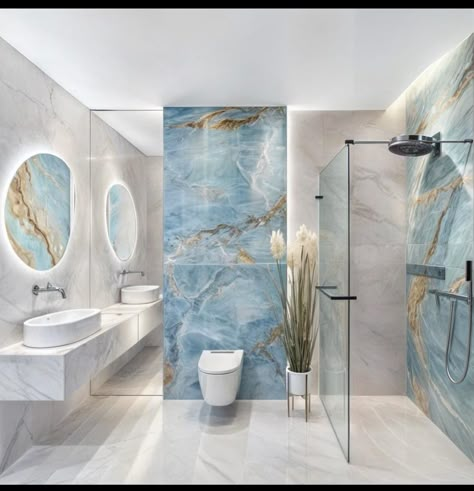 Blue Marble Bathroom, Bathroom Inspo Interior Design, Beautiful Bathroom Decor, Bathroom Design Styles, Bathroom Interior Design Modern, Washroom Design, Bad Inspiration, Bathroom Tile Designs, Bathroom Design Decor