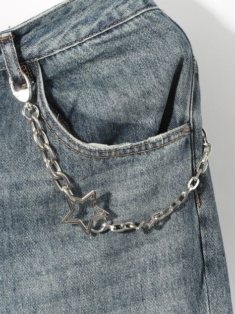 Silver  Collar  Iron Alloy   Embellished   Men Accessories Pants Accessories Men, Men Outfit Accessories, Chain Aesthetic Men, Male Accessories Aesthetic, Chains Pants Men, Men Accessories Aesthetic, Men Jewelry Aesthetic, Chain For Pants, Mens Jeans Chain