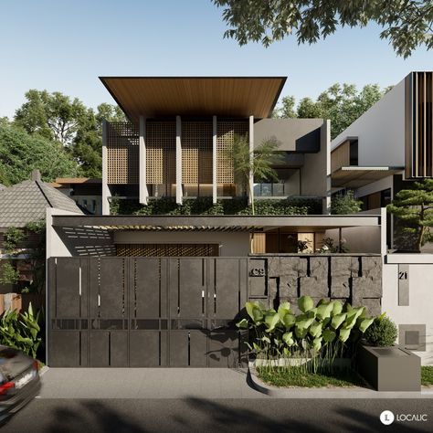 Modern Tropical House, Interior Studio, Contemporary House Exterior, Modern Architecture Building, Modern House Facades, Architecture Model House, Modern Exterior House Designs, House Gate Design, Minimal House Design