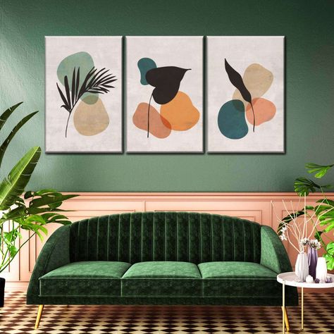 Boho Botanical Foliage Wall Art | Digital Art Modern Living Room Wall, Terrace Decor, Wall Stickers Wallpaper, Prints On Canvas, Blue Green Orange, Unique Wall Art, Wall Patterns, Room Wall Decor, Room Wall Art