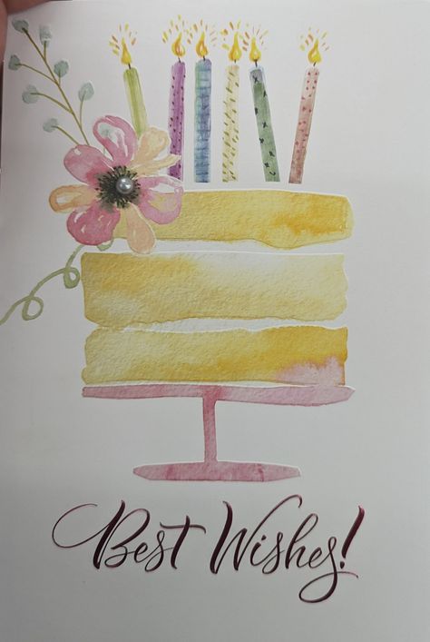 Birthday Cake Watercolor Card, Diy Watercolor Birthday Card Ideas, Watercolour Birthday Card Ideas, Easy Watercolor Birthday Cards, Happy Birthday Watercolor Card, Watercolor Birthday Card Ideas, Birthday Cake Watercolor, Watercolor Birthday Cake, Watercolor Happy Birthday