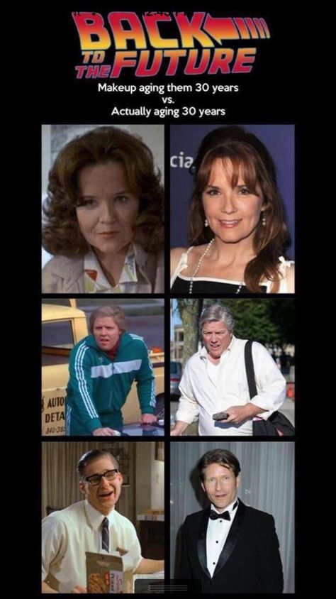 Back to the Future actors: 30 years ago with aging makeup and now, 39 years later Future Memes, Back To The Future Movie, Aging Makeup, The Future Movie, Ferris Bueller, Dc Movies, To The Future, Back To The Future, Cultura Pop