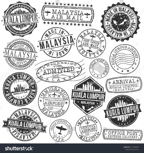 Kuala Lumpur Malaysia Stamp Vector Art Postal Passport Travel Design SetStamp#Vector#Malaysia#Kuala Travel Stamp, Passport Travel, Passport Stamps, Scrapbook Tag, Illustration Vintage, Postal Stamps, Travel Design, Kyoto Japan, Travel Scrapbook