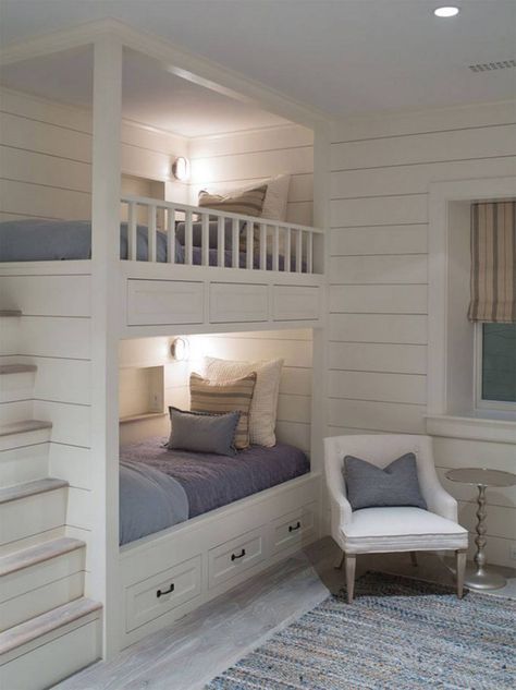 Built In Wall Bunk Beds...these are the BEST Bunk Bed Ideas! Bunk Beds In Small Room, Playroom Organizing, Guests Bedroom, Bunk Beds For Girls Room, Bunk Beds Small Room, Bunk Room Ideas, Bed For Girls Room, Bunk Bed Rooms, Adult Bunk Beds