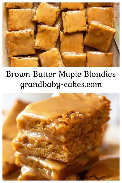 In one word, these Brown Butter Maple Blondies are incredible! Buttery, chewy , packed with maple-ey flavor and made with pantry-staple ingredients, these blondies are easy-to-make and absurdly tasty! Brownies Different Flavors, Maple Blondies, Dessert Simple, Dessert Bar Recipe, Candy Recipes Homemade, Maple Glaze, Bar Cookies, Cookie Bar Recipes, Yummy Sweets