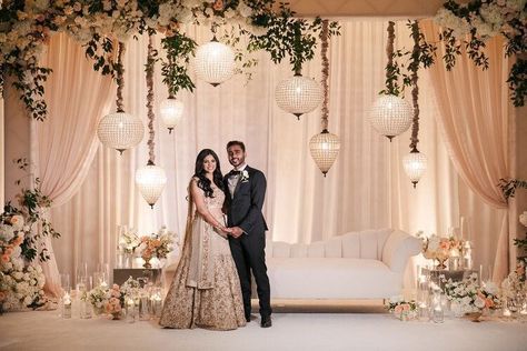 50+ Stage Decoration Ideas For Wedding! | WedMeGood Wedding Reception Stage Design, Bright Indian Wedding, Nikkah Photography, Diy Stage, Garba Night, Indian Wedding Stage, Indian Wedding Decorations Receptions, Engagement Stage Decoration, Reception Stage Decor