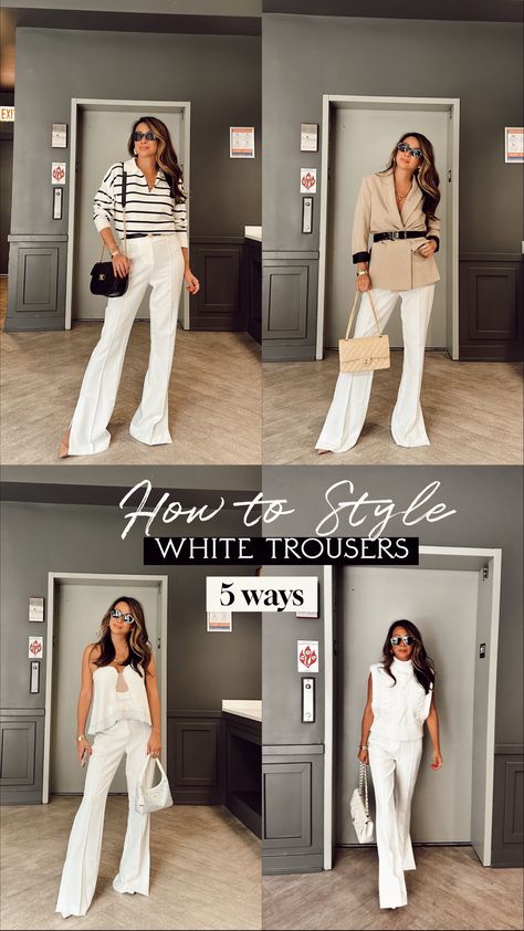 White Knit Pants Outfit, White Trousers Outfit Casual, White Trousers Outfit Winter, Style White Trousers, White Pants Outfit Ideas, Trousers Outfit Summer, Trousers Outfit Winter, Quiet Luxury Outfit, White Trousers Outfit