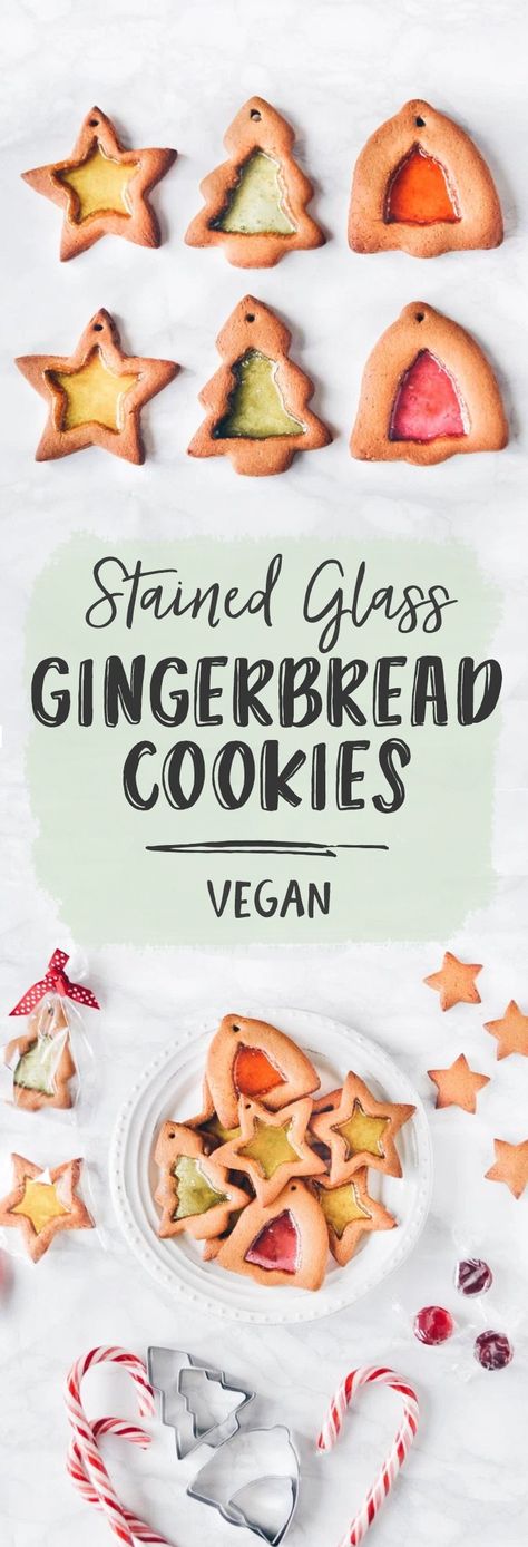 Vegan Gingerbread Cookies, Glass Cookies, Vegan Xmas, Stained Glass Cookies, Vegan Gingerbread, Cookies Gingerbread, Vegan Christmas Recipes, Ginger Bread Cookies Recipe, Cookies Vegan