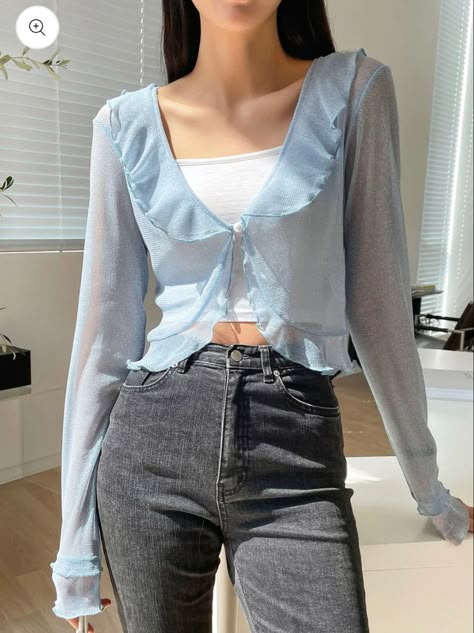 Sheer Top Outfit, Trendy Crop Top, Korean Outfit Street Styles, Trendy Crop Tops, Top Shein, Trendy Fashion Tops, Miniskirt Outfits, Quick Outfits, Sheer Top