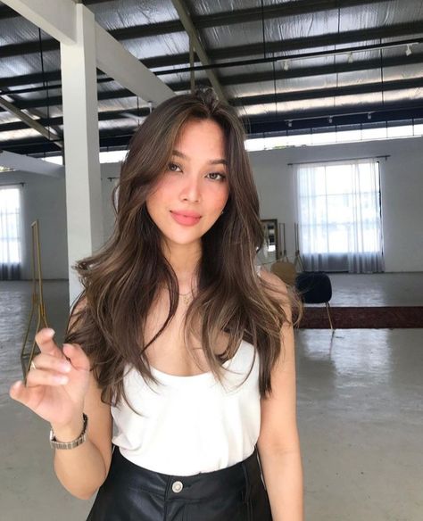 Fall Hair For Asians, Asian Subtle Balayage, Brunette Hair On Asians, Milk Tea Balayage Asian, Subtle Cool Brown Balayage, Asian Haircut Thick Hair, Chocolate Brown Balayage Asian Hair, Asian With Brunette Hair, Dimensional Asian Hair