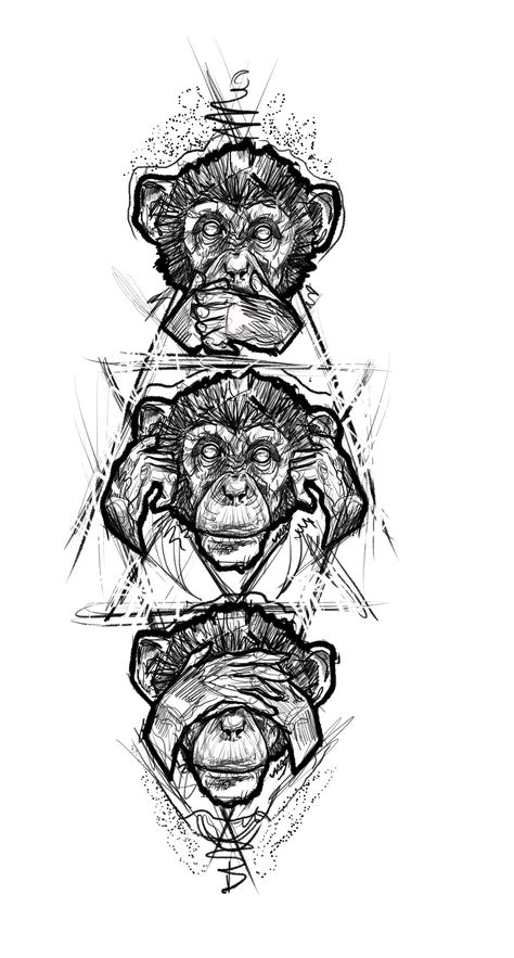 Three monkey tattoo design sketch Three Monkeys, Tatuagem Masculina Pequena, Monkey Tattoos, Three Wise Monkeys, Omerta Tattoo, Tattoo Zeichnungen, Geniale Tattoos, Sketch Tattoo Design, Arm Design