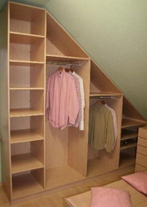 Clever Attic Storage Ideas | The Owner-Builder Network Slanted Ceiling Closet, Closet Ikea, Attic Closet, Attic Playroom, Slanted Ceiling, Attic Design, Attic Bathroom, Attic Bedrooms, Attic Storage