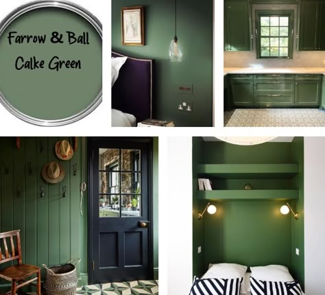 Farrow & Ball Calke Green - Interiors By Color. Green paint color idea for 2020, a strong green color that looks amazing when paired with black, white, gold and brass fittings. Medium Green Paint Colors, Calke Green Kitchen, Farrow And Ball Green Paint, Calke Green, Farrow And Ball Exterior House Colors, Calke Green Farrow And Ball, Celery Green Paint Colors, Calke Green Farrow And Ball Bathroom, Calke Green Farrow And Ball Bedroom