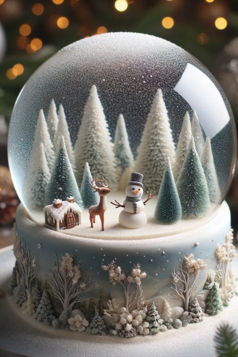 Snowglobe Cake, Christmas Cakes Ideas, Snow Globe Cake, Globe Cake, Christmas Snowglobe, Snow Cake, Christmas Themed Cake, Ginger Molasses, Bow Cakes