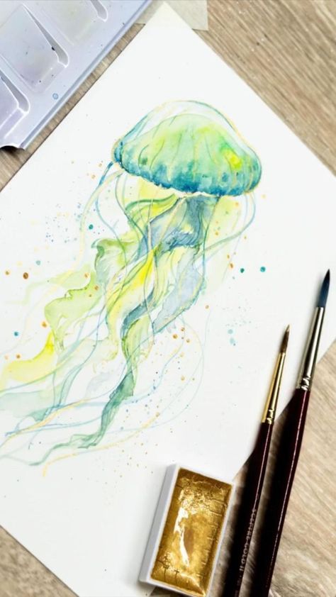 Fantasy inspired green jellyfish watercolour | Watercolor paintings, Sea drawing, Under the sea drawings Drawing Under The Sea, Watercolour Jellyfish, Sea Drawings, Under The Sea Drawings, Green Jellyfish, Watercolor Jellyfish, Sea Drawing, Jellyfish Painting, Jellyfish Drawing