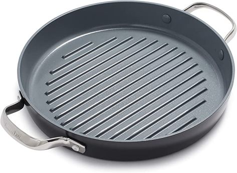 Amazon.com: GreenPan Valencia Pro Hard Anodized Healthy Ceramic Nonstick 11" Grill Pan, PFAS-Free, Induction, Dishwasher Safe, Oven Safe, Gray: Home & Kitchen Ceramic Nonstick Cookware, Ceramic Cooktop, New York Strip, Griddle Grill, Big Green Egg, Nonstick Cookware, Toxin Free, Ceramic Coating, Good Housekeeping